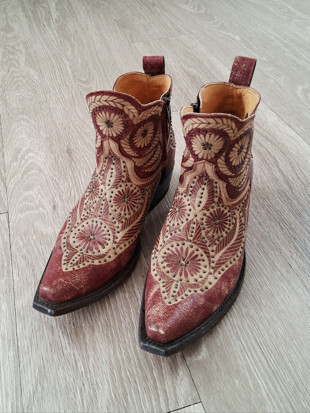 Old Gringo Valentine Dion Boots 2775 Red Distressed Leather Studded Floral - Picture 2 of 16